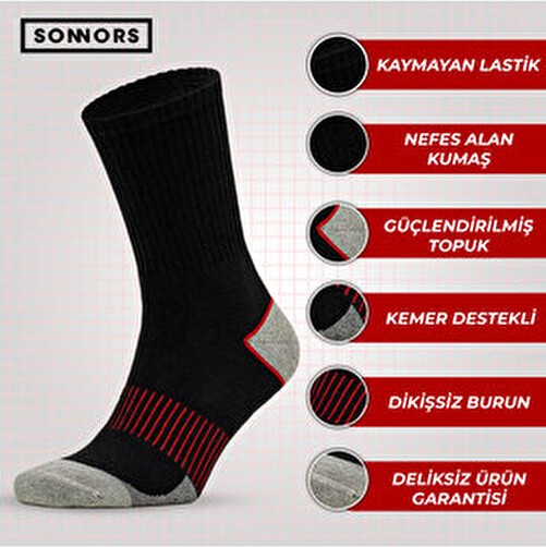 Sonnors 3 Çift Termal Havlu Tabanlı Outdoor Kadın Erkek Kışlık Kalın Siyah Çorap görsel 3