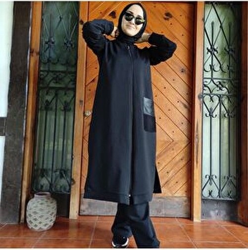 Aysun Aydemir Kadın Tesettür Eşofman Takım Pamuklu Malzeme ile Düz Desenli Günlük Stil Oversize görsel 2