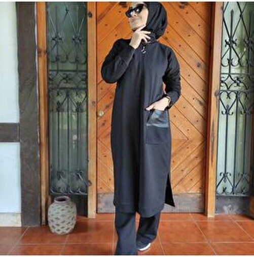 Aysun Aydemir Kadın Tesettür Eşofman Takım Pamuklu Malzeme ile Düz Desenli Günlük Stil Oversize görsel 5