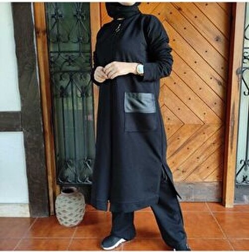 Aysun Aydemir Kadın Tesettür Eşofman Takım Pamuklu Malzeme ile Düz Desenli Günlük Stil Oversize görsel 6