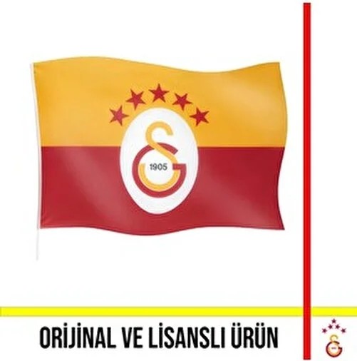 Galatasaray Lisanslı 5 Yıldızlı Elde Sallama Bayrak 50X75CM