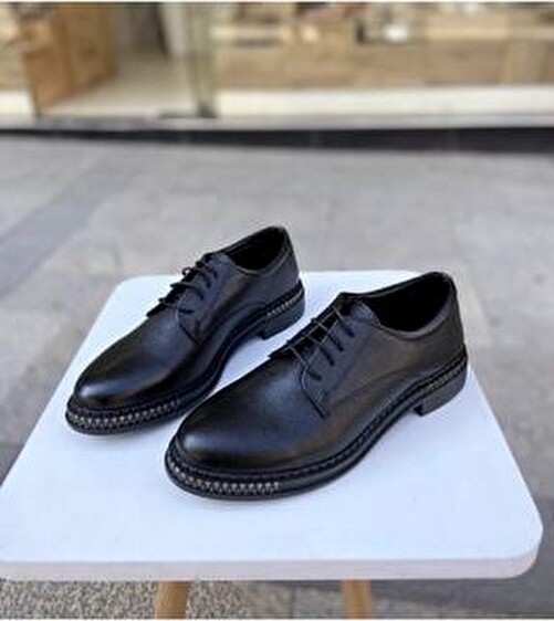 Gloriys Ayakkabı & Çanta Gloriys Siyah Kadın Oxford Ayakkabı Suni Deri Poli Taban Bağcıklı 23B546 görsel 2