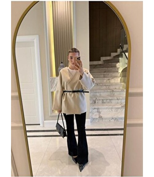Molly Nelly Kadın Kemerli Kimono Astarlı Şık Ceket görsel 3