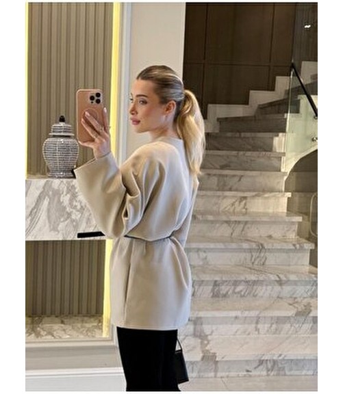 Molly Nelly Kadın Kemerli Kimono Astarlı Şık Ceket görsel 5
