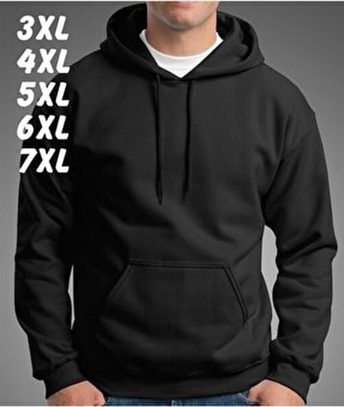 Venüs Dijital Büyük Beden Baskısız 3 Iplik Şardonlu Içi Pamuklu Siyah Hoodie Sweatshirt Kapüşonlu