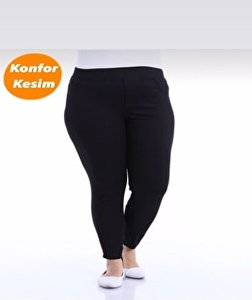 Moda Mark Real Kadın Kot Tayt Pantolon Konfor Kesim Beli Lastikli 100% Pamuklu Koyu Siyah Toparlayıcı Özellik görsel 4