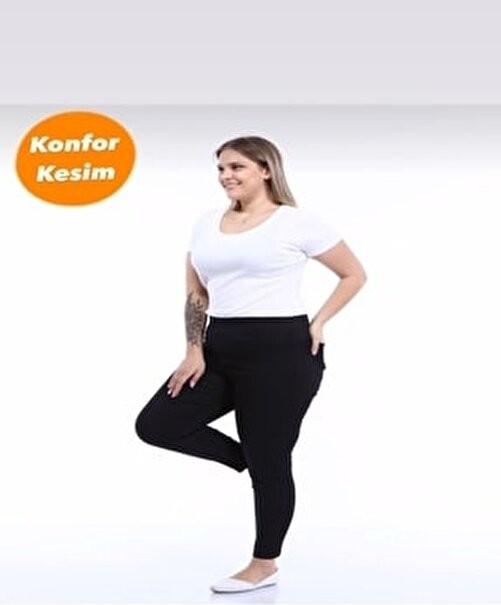 Moda Mark Real Kadın Kot Tayt Pantolon Konfor Kesim Beli Lastikli 100% Pamuklu Koyu Siyah Toparlayıcı Özellik görsel 2