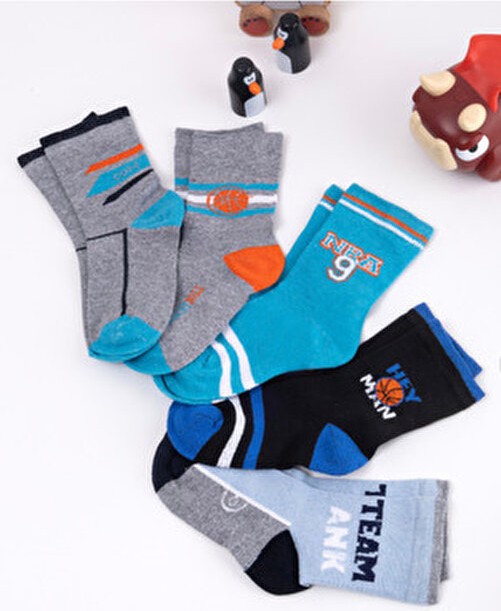 Hobins Sportswear & Company Basket'ci Desenli Bebek ve Çocuk Çorabı 5'li Çok Renkli Örme Soket Çoraplar görsel 7
