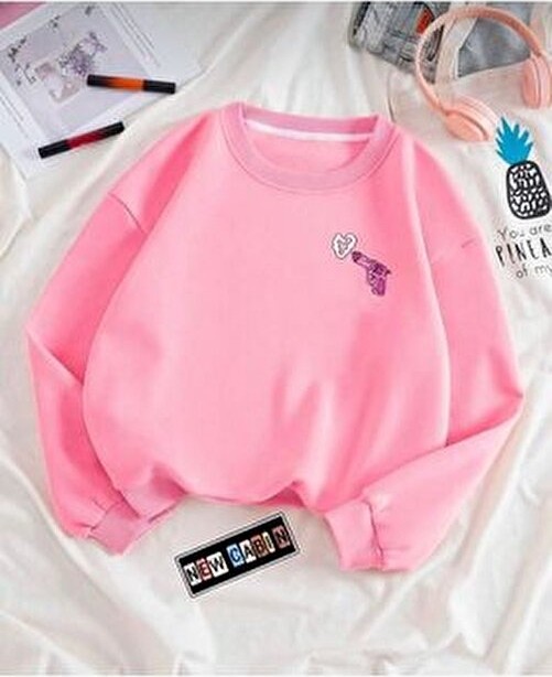 New Cabin Kalın Geniş Pembe Oversize Pamuklu Sweat Bisiklet Yaka Uzun Kollu Sürdürülebilir Tasarım