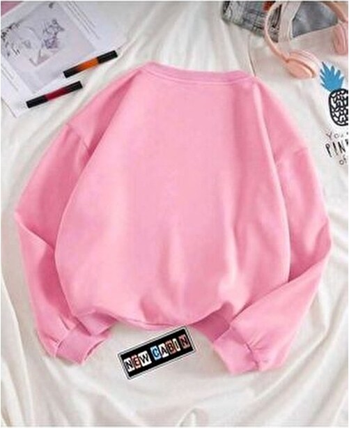 New Cabin Kalın Geniş Pembe Oversize Pamuklu Sweat Bisiklet Yaka Uzun Kollu Sürdürülebilir Tasarım görsel 2