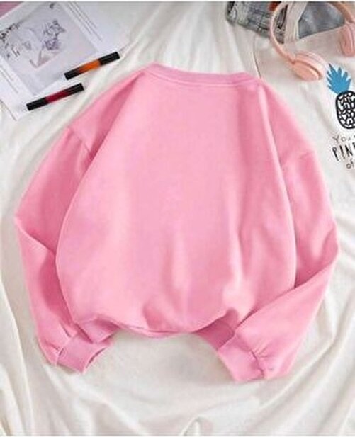 New Cabin Kalın Geniş Pembe Oversize Pamuklu Sweat Bisiklet Yaka Uzun Kollu Sürdürülebilir Tasarım görsel 6