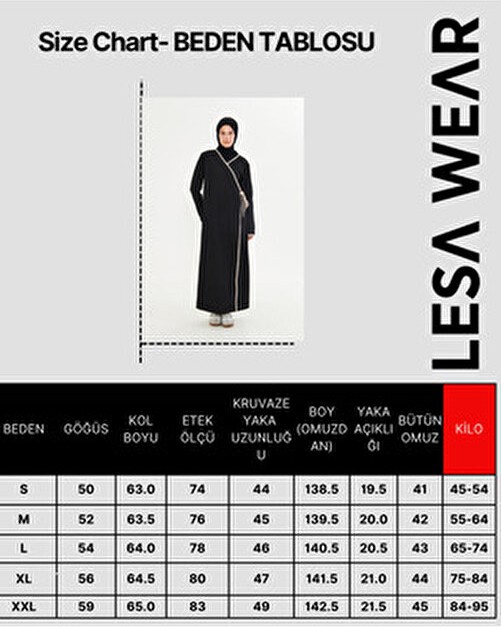 Lesa Wear Kruvaze Yaka Içten Dıştan Bağlamalı Namaz Elbisesi Siyah Esnek Kumaş, Tesettür Elbise, Namaz Elbise görsel 2