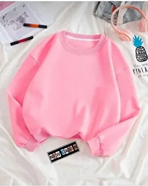New Cabin Kalın Geniş Pembe Oversize Pamuklu Sweat Bisiklet Yaka Uzun Kollu Sürdürülebilir Tasarım görsel 4