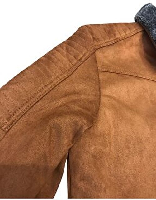 Blues Moda Kürklü Yaka Trend Dışı Süet Içi Peluş Mont Ceket görsel 5