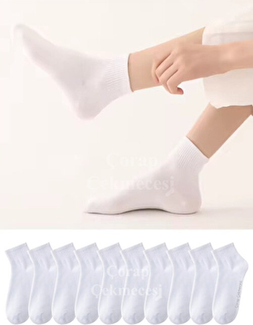 Çorap Çekmecesi Kısa Konç Kolej Çorap Modeli Unisex 10'lu Beyaz