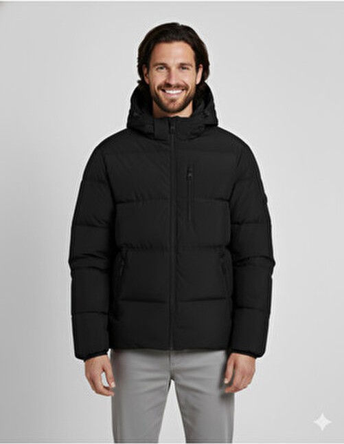 Jack & Jones Jcootto Puffer Erkek Siyah Jacket Mont 100% Polyester Uzun Kol Ayarlanabilir Kapüşon görsel 7