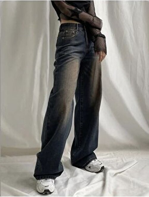 DENİKK Cemrems Trend Unisex Baggy Bol Kesim Kahverengi Jean Palazzo Pantolon Orta Kalınlık Dokuma görsel 7