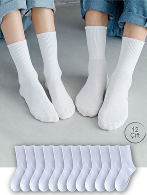 Çorap Çekmecesi Kısa Konç Kolej Çorap Modeli Unisex 10'lu Beyaz görsel 3
