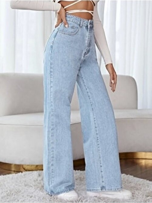 Limabel Sicilya Kadın Siyah Süper Yüksek Bel Bol Paça Jeans - Likralı Wide Leg Kot Pantolon görsel 5