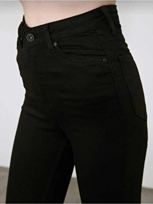 Blue Woops Ngbutika Kadın Yüksek Bel Full Likralı Skinny Jean Pantolon Toparlayıcı Siyah Dokuma