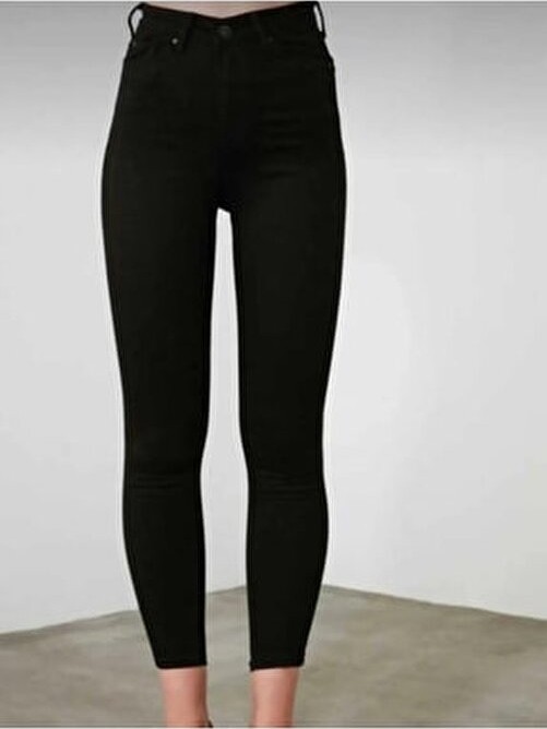 Blue Woops Ngbutika Kadın Yüksek Bel Full Likralı Skinny Jean Pantolon Toparlayıcı Siyah Dokuma görsel 2