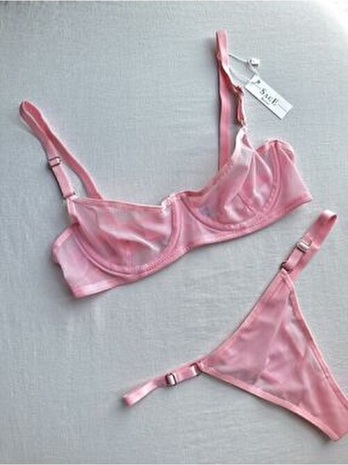 Sage Lingerie Kadın Turuncu Tül Dantel Sütyen Takımı 2 Parça Düz Desen ile Şık Tasarım görsel 2