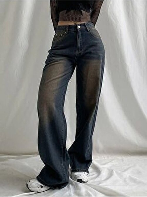 DENİKK Cemrems Trend Unisex Baggy Bol Kesim Kahverengi Jean Palazzo Pantolon Orta Kalınlık Dokuma görsel 8