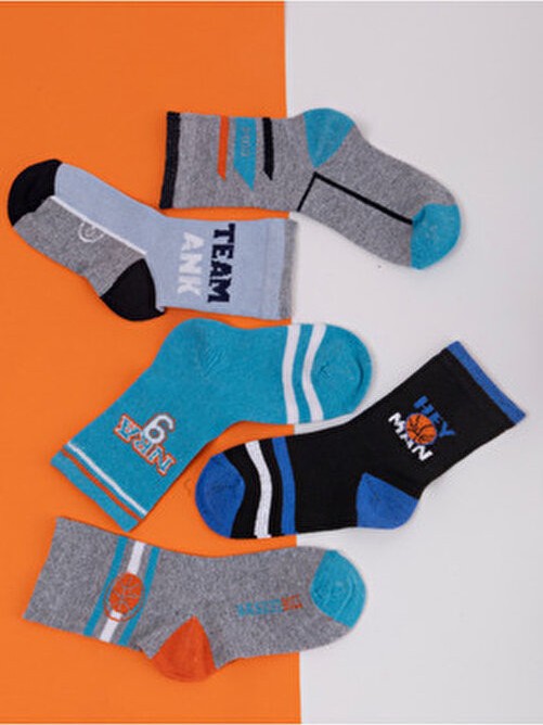Hobins Sportswear & Company Basket'ci Desenli Bebek ve Çocuk Çorabı 5'li Çok Renkli Örme Soket Çoraplar görsel 5