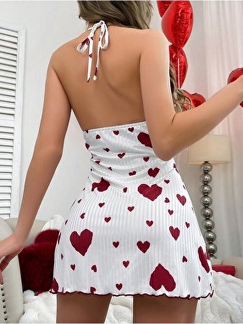 Bella Notte Romantik Pamuklu Boyundan Bağlamalı Gecelik görsel 2