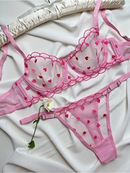 Rozenin Lingerie Minik Kalp Desenli Kadın Iç Çamaşır Takımı Balen Özellikli Cırt Cırtlı görsel 5