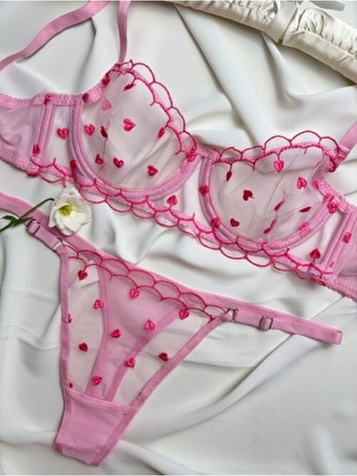 Rozenin Lingerie Minik Kalp Desenli Kadın Iç Çamaşır Takımı Balen Özellikli Cırt Cırtlı görsel 6
