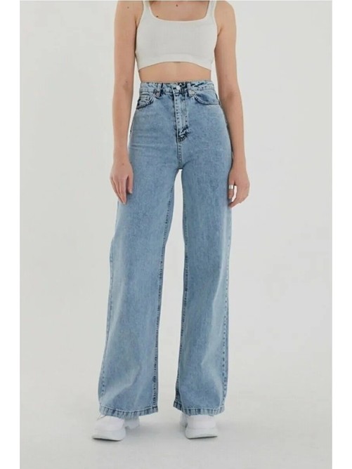 Limabel Sicilya Kadın Siyah Süper Yüksek Bel Bol Paça Jeans - Likralı Wide Leg Kot Pantolon görsel 7