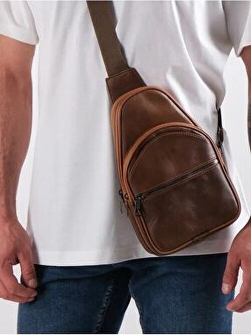 Erzeno Taba Hakiki Deri Bodybag Çapraz Göğüs Çantası Ergonomik Tasarım ile Şık Kullanım