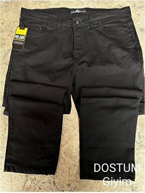 Bugi Star Siyah Klasik Fit Büyük Beden Yüksek Bel Normal Paça Erkek Kot Pantolon görsel 5