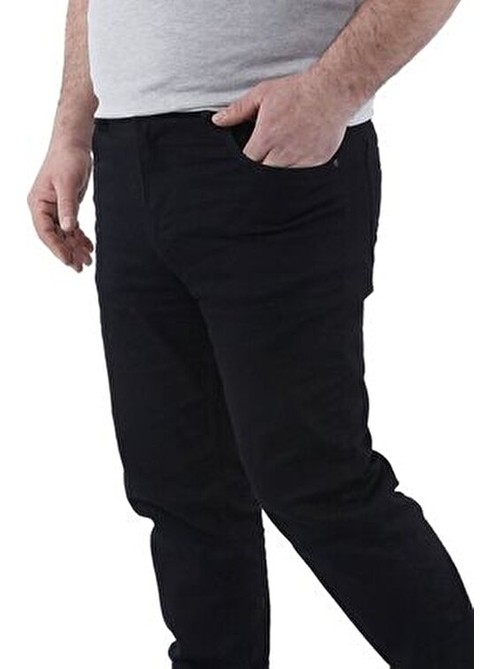 Bugi Star Siyah Klasik Fit Büyük Beden Yüksek Bel Normal Paça Erkek Kot Pantolon görsel 6