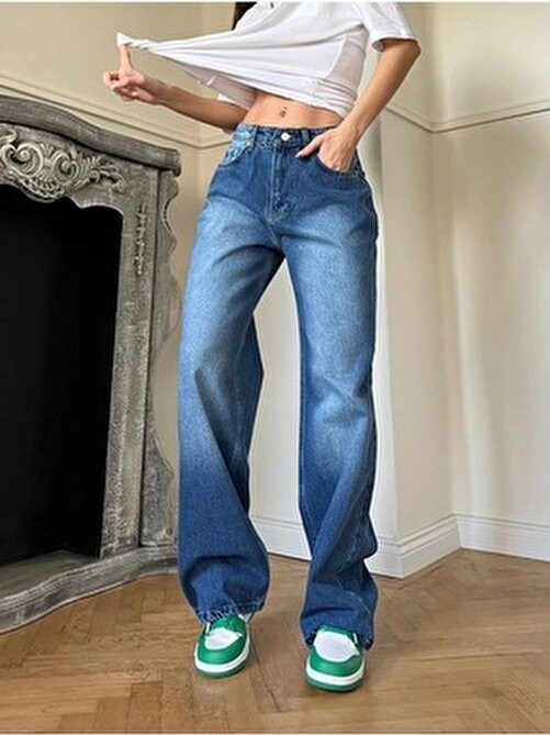DENİKK Cemrems Trend Unisex Baggy Bol Kesim Kahverengi Jean Palazzo Pantolon Orta Kalınlık Dokuma görsel 2