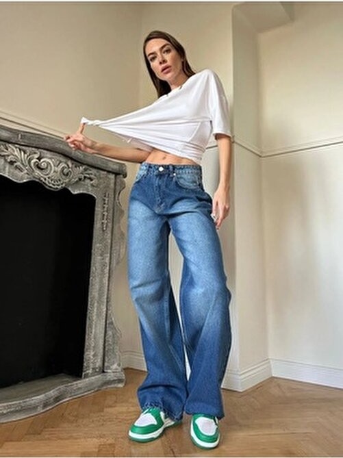DENİKK Cemrems Trend Unisex Baggy Bol Kesim Kahverengi Jean Palazzo Pantolon Orta Kalınlık Dokuma görsel 3