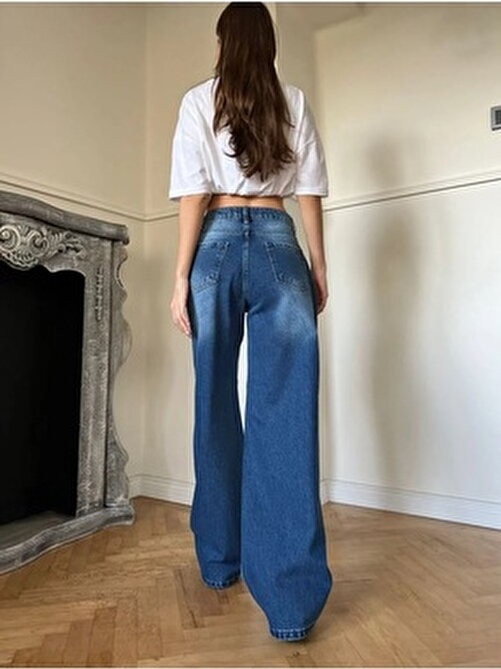 DENİKK Cemrems Trend Unisex Baggy Bol Kesim Kahverengi Jean Palazzo Pantolon Orta Kalınlık Dokuma görsel 4