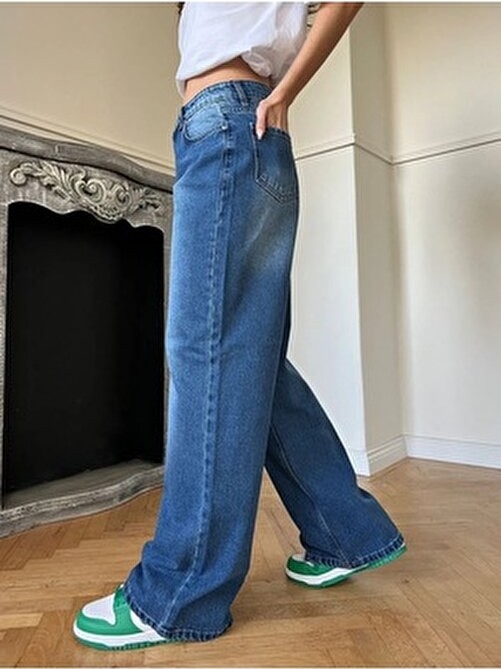 DENİKK Cemrems Trend Unisex Baggy Bol Kesim Kahverengi Jean Palazzo Pantolon Orta Kalınlık Dokuma görsel 5