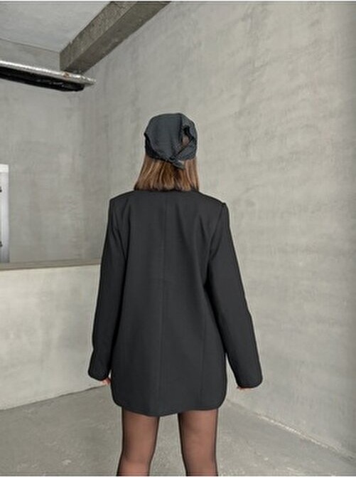Seren Tekstil Tek Düğmeli Oversize Blazer Ceket görsel 7