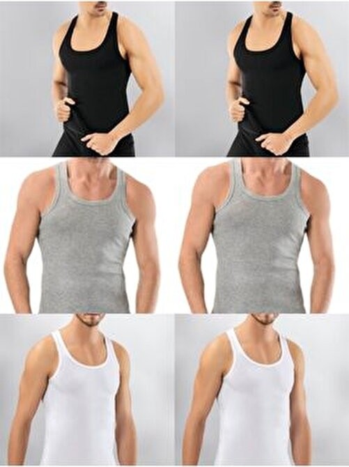 Süsen Lingerie Rambo Atlet 6'lı Paket Beyaz Erkek Atlet, Denim Kumaş, Atletik Sporcu Atleti, Rahat Kalıp