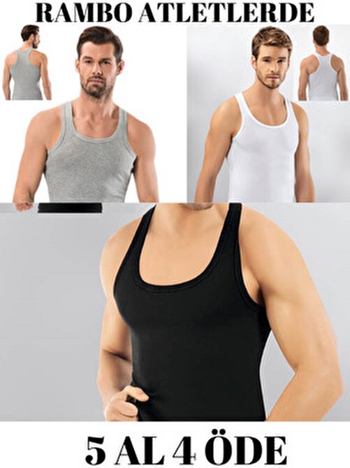 Süsen Lingerie Rambo Atlet 6'lı Paket Beyaz Erkek Atlet, Denim Kumaş, Atletik Sporcu Atleti, Rahat Kalıp görsel 6