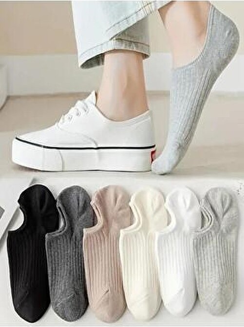 Ozzy Socks 6 Çift Kadın Şık Çizgili Rahat Sneaker Çorap
