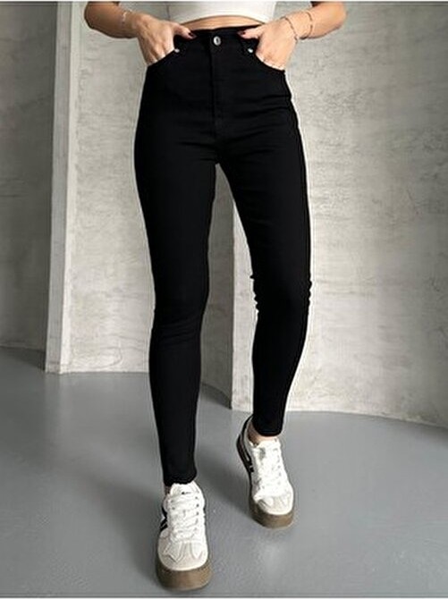 Linarose Kadın Siyah Skinny Jean Toparlayıcı Dar Paça Kot Pamuklu Denim Pantolon görsel 2