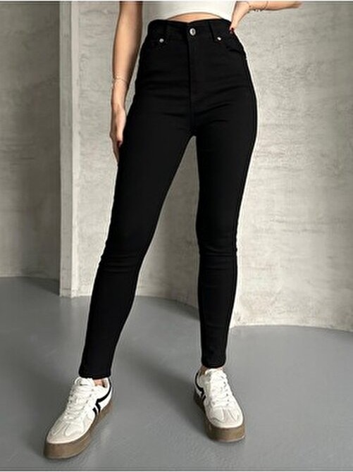 Linarose Kadın Siyah Skinny Jean Toparlayıcı Dar Paça Kot Pamuklu Denim Pantolon görsel 4