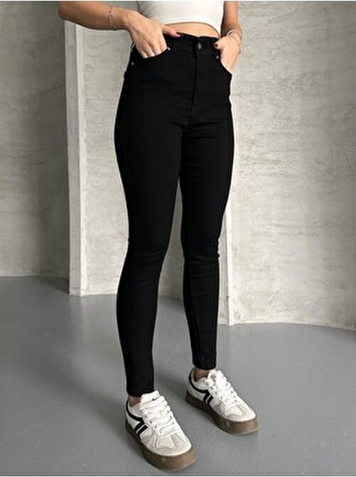 Linarose Kadın Siyah Skinny Jean Toparlayıcı Dar Paça Kot Pamuklu Denim Pantolon görsel 6