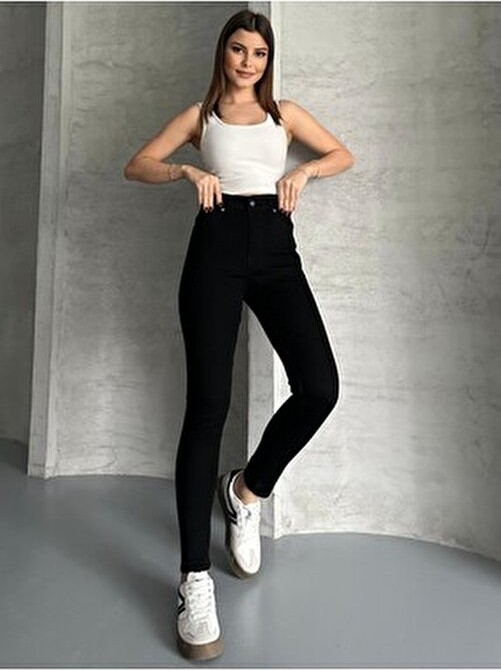 Linarose Kadın Siyah Skinny Jean Toparlayıcı Dar Paça Kot Pamuklu Denim Pantolon görsel 7