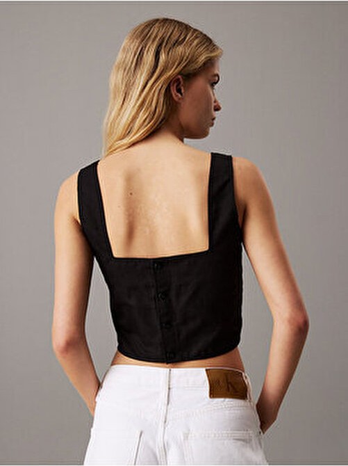 Calvin Klein Kadın Siyah Desenli Crop Gömlek XL Kalın Askı ile Günlük Kullanım İçin görsel 2