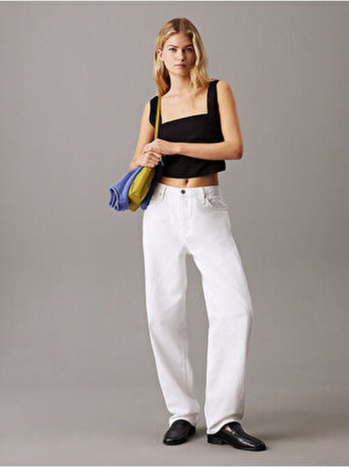 Calvin Klein Kadın Siyah Desenli Crop Gömlek XL Kalın Askı ile Günlük Kullanım İçin görsel 4