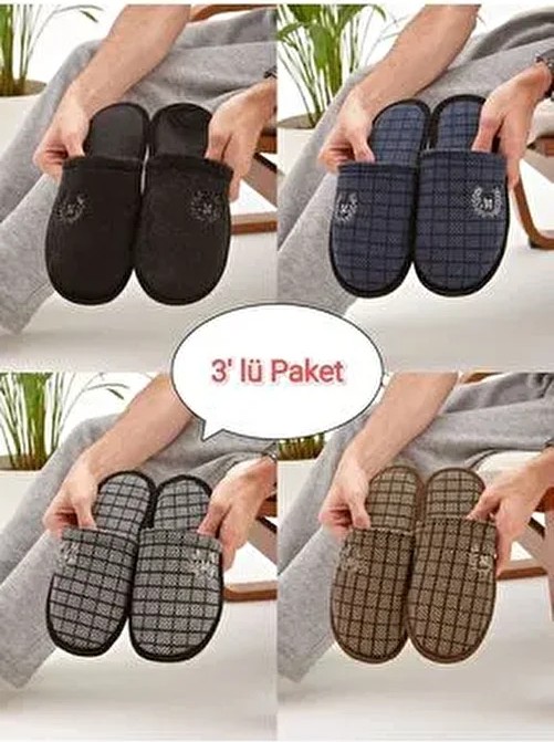 Moda Devrin 3'lü Paket M Kışlık Terlik Ev Terliği Çeyiz Bohça Seti Misafir Terliği
